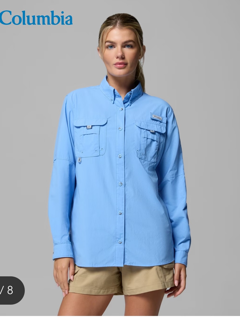 Columbia Light Blue Button-Front Fishing Shirt